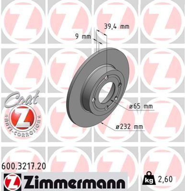 2x Zimmermann Bremsscheiben Coat Z Ø232mm Hinten passend für VW Lupo 1 6X1 Seat 600.3217.20