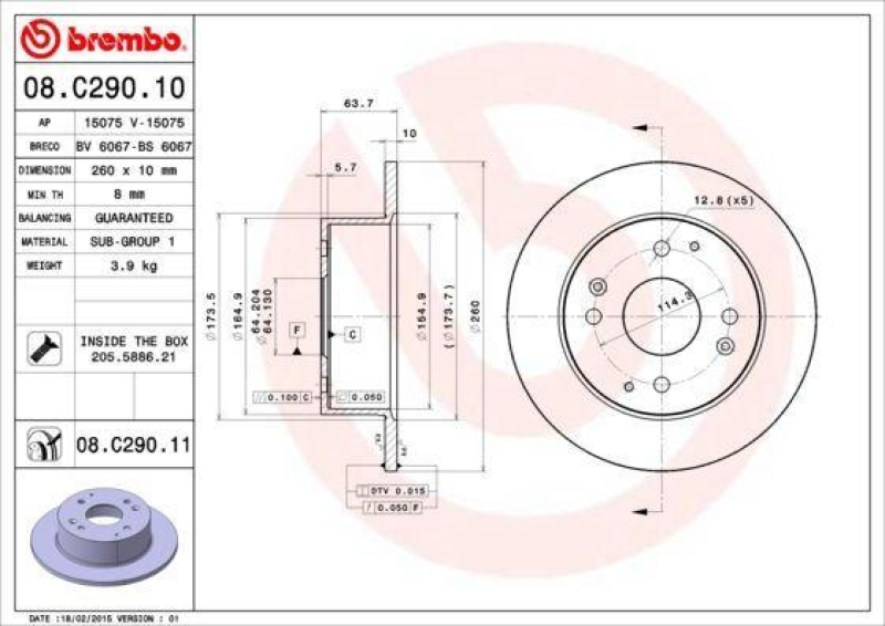 2x Brembo Bremscheibe Ø260mm + Beläge hinten passend für HON...
