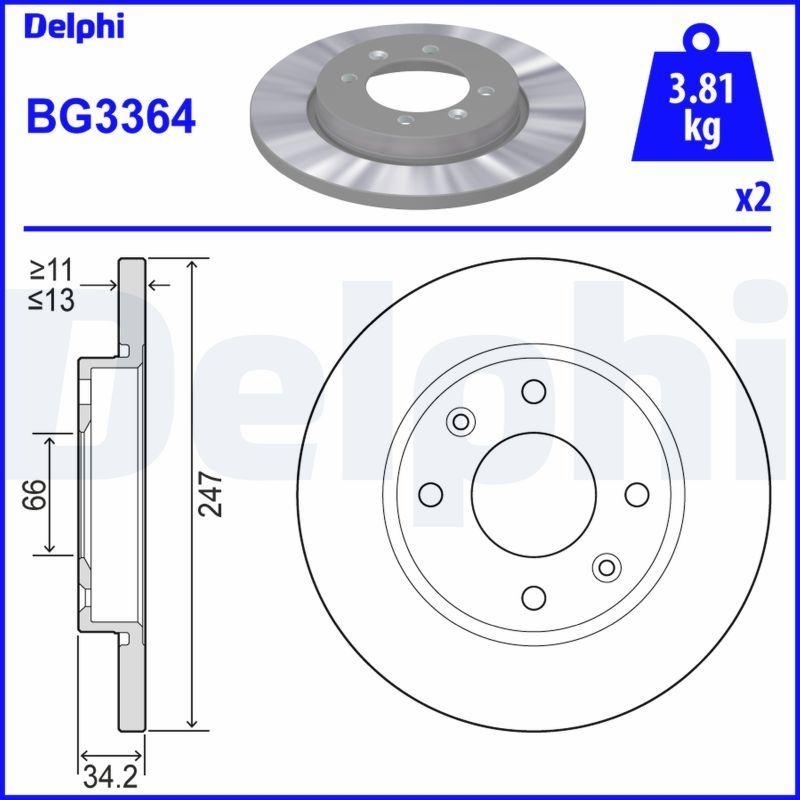 2x DELPHI Bremsscheibe BG3364