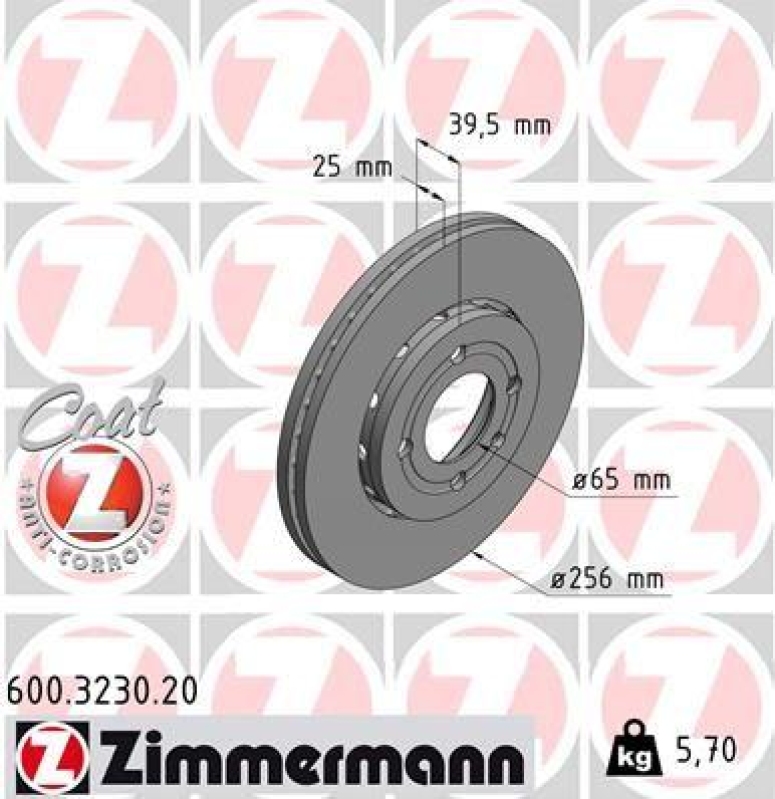 2x Zimmermann Bremsscheiben Coat Z Ø256mm Vorne passend für VW Lupo 1 6X1 1.0 600.3230.20
