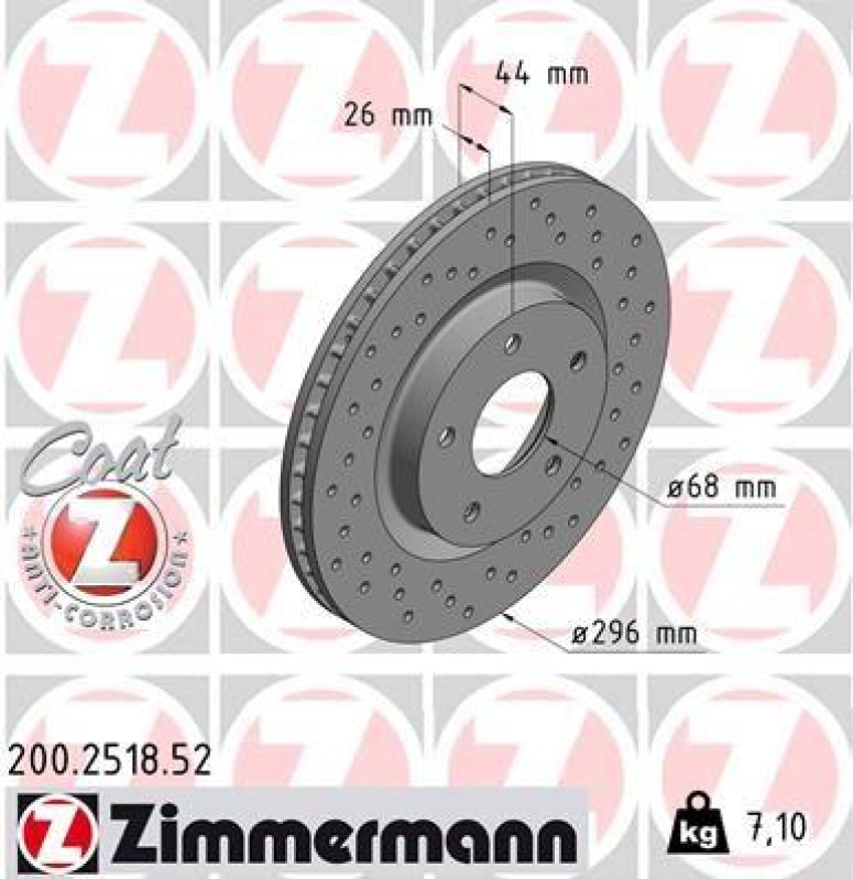 2x Zimmermann Bremsscheiben Coat Z Ø296mm Vorne passend für Nissan Qashqai 1 1.6 200.2518.52