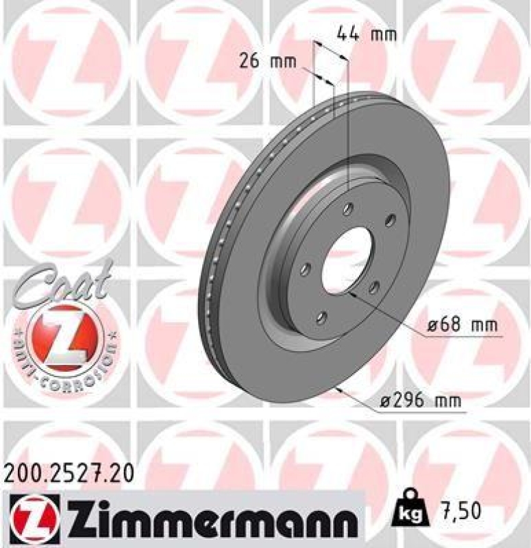 2x Zimmermann Bremsscheiben Coat Z Ø296mm Vorne passend für Nissan Juke 1.6 1.2 200.2527.20
