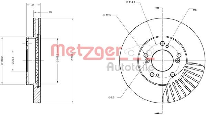 2x METZGER Bremsscheibe