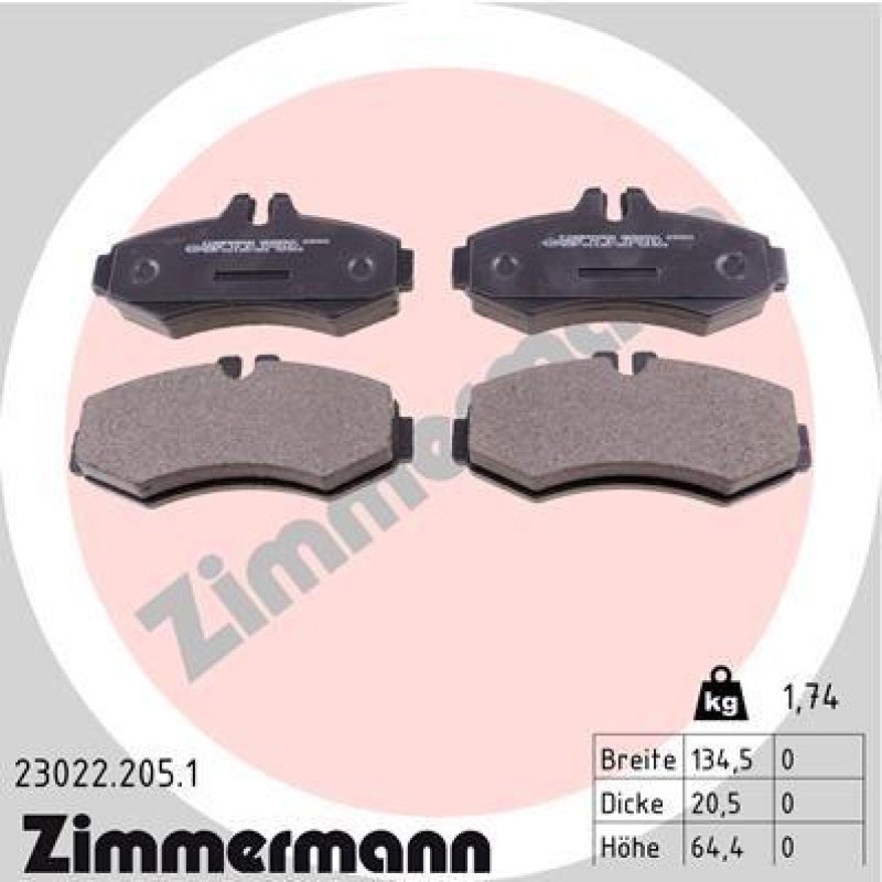 ZIMMERMANN Bremsbelagsatz, Scheibenbremse 23022.205.1