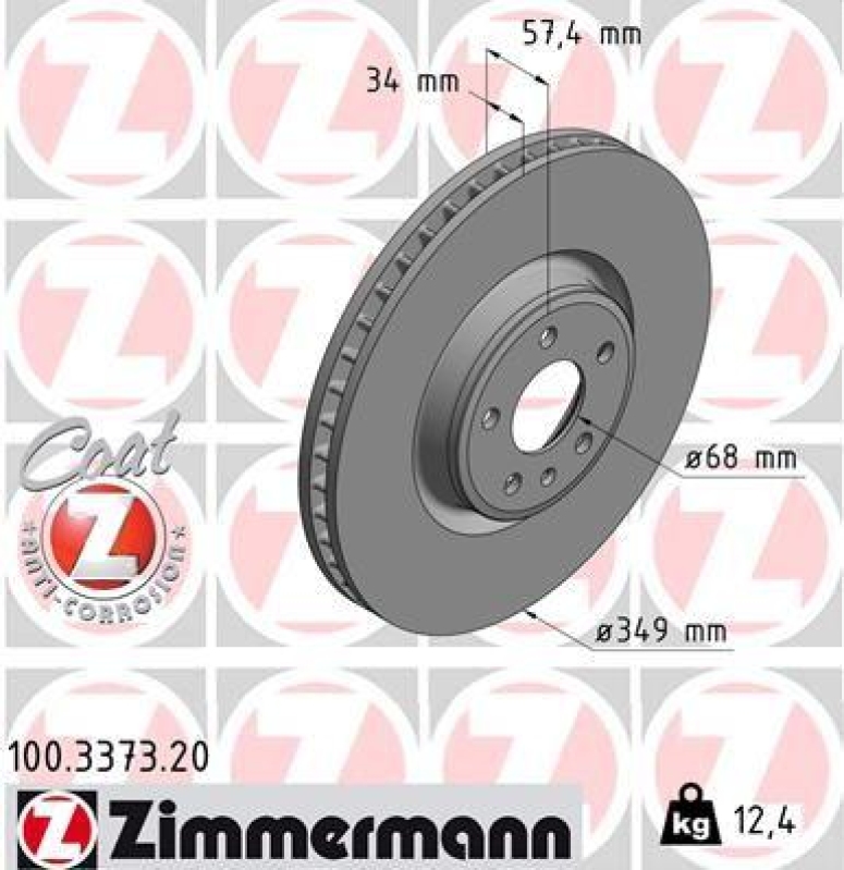 2x Zimmermann Bremsscheiben Coat Z &Oslash;349mm Vorne passend f&uuml;r Audi A4 B9 8W5 Q5 100.3373.20