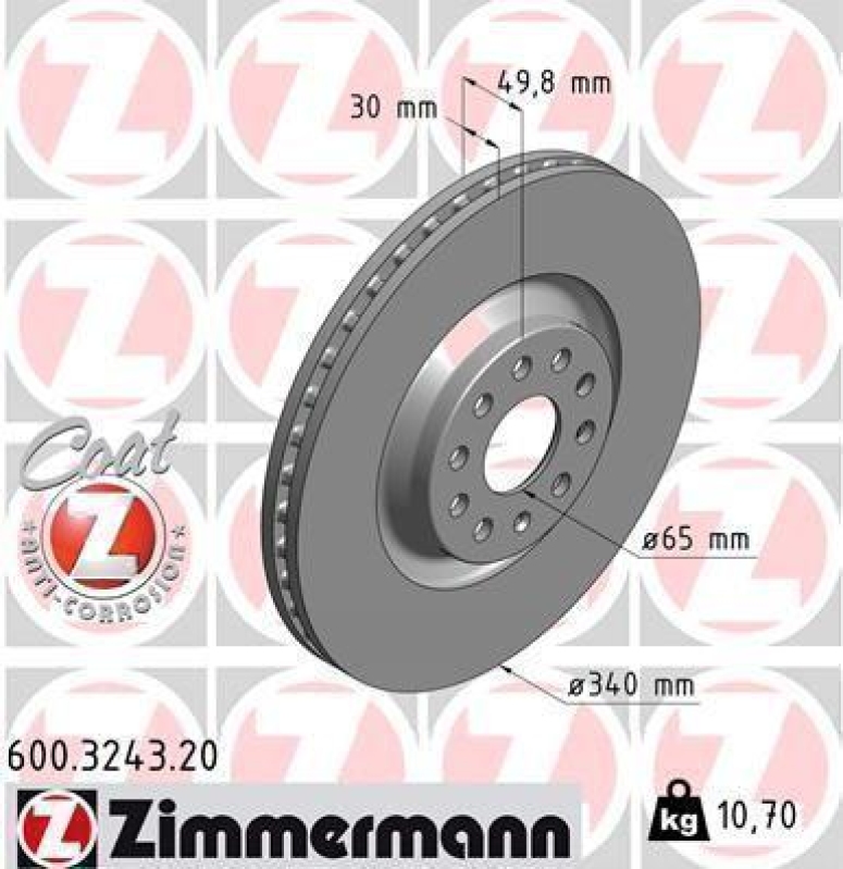 2x ZIMMERMANN Bremsscheiben Ø340mm + Beläge Vorne passend für VW B7 B8 / Golf 7