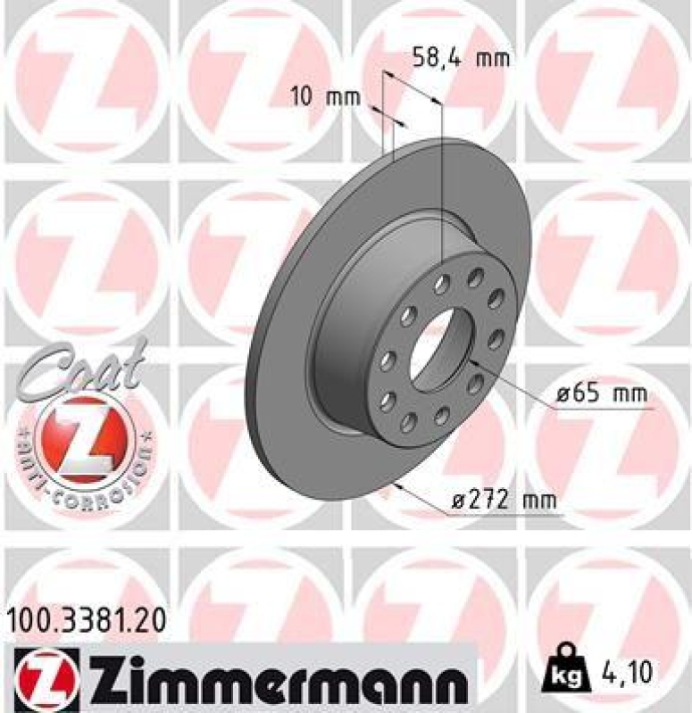 2x Zimmermann Bremsscheiben Coat Z Ø272mm Hinten passend für VW T-ROC Audi Q2 100.3381.20