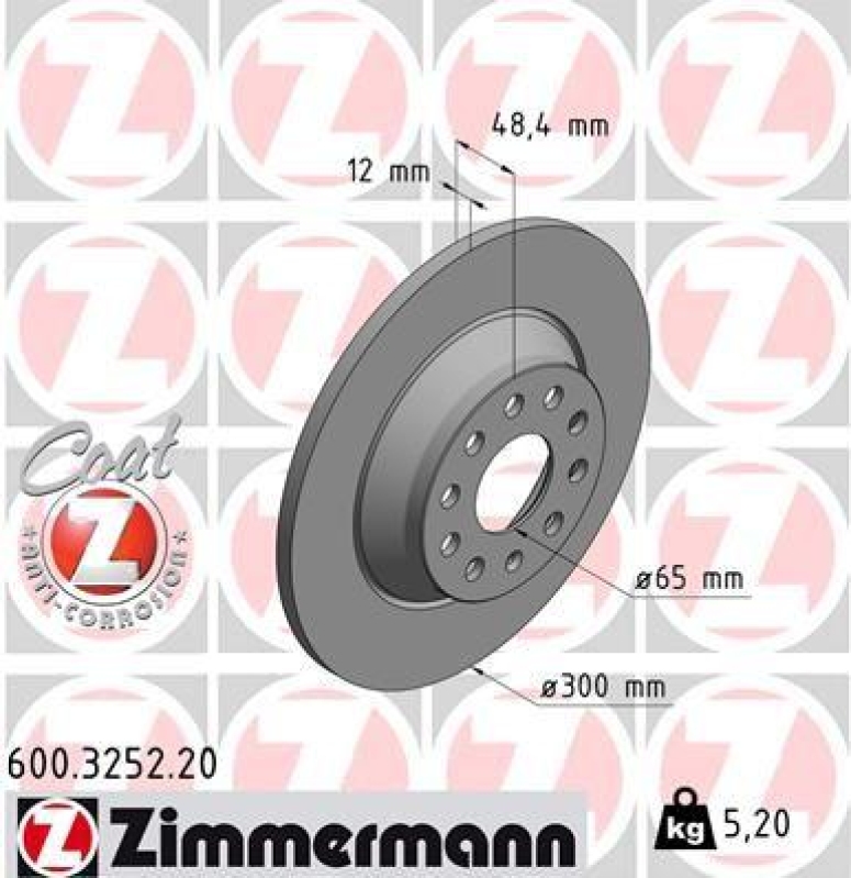 2x Zimmermann Bremsscheiben Coat Z Ø300mm Hinten passend für VW Passat B8 3G5 7 600.3252.20