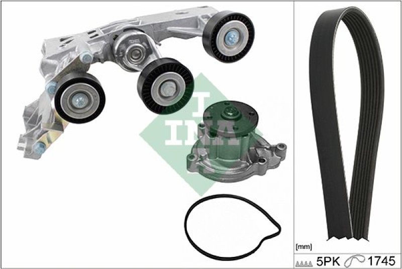 INA Water Pump + V-Ribbed Belt Set