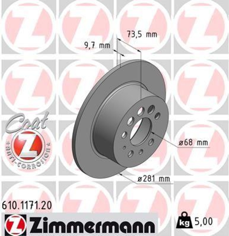 2x Zimmermann Bremsscheiben Coat Z Ø281mm Hinten passend für Volvo 940 2 240 960 610.1171.20