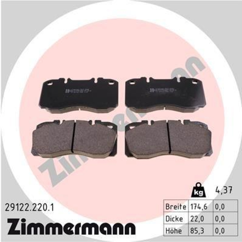 ZIMMERMANN Bremsbelagsatz, Scheibenbremse 29122.220.1