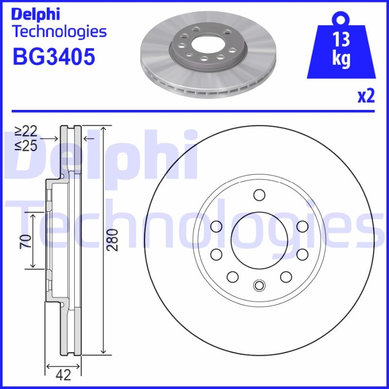 2x DELPHI Bremsscheibe