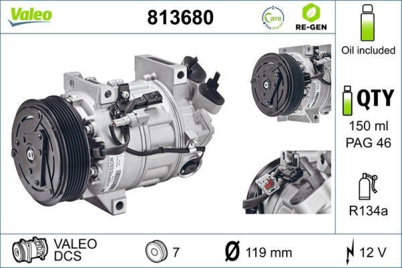 VALEO Kompressor, Klimaanlage VALEO RE-GEN AT 813680