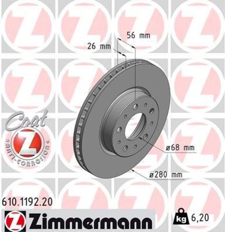 2x Zimmermann Bremsscheiben Coat Z Ø280mm Vorne passend für Volvo 940 2 2.3 2.0 610.1192.20