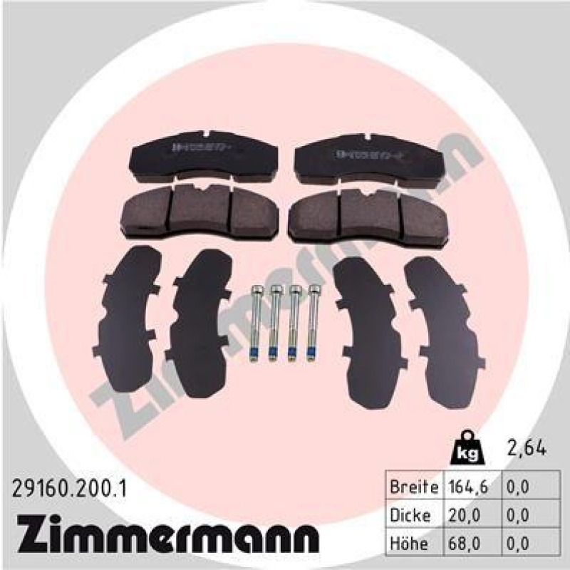 ZIMMERMANN Bremsbelagsatz, Scheibenbremse 29160.200.1