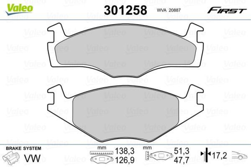 VALEO Bremsbelagsatz, Scheibenbremse ESSENTIAL 301258
