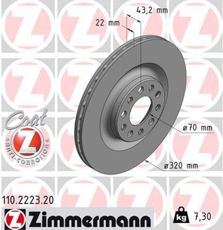 2x Zimmermann Bremsscheiben Coat Z Ø320mm Hinten passend für Alfa Romeo Giulia 110.2223.20