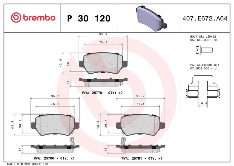 BREMBO Bremsbelagsatz, Scheibenbremse PRIME LINE