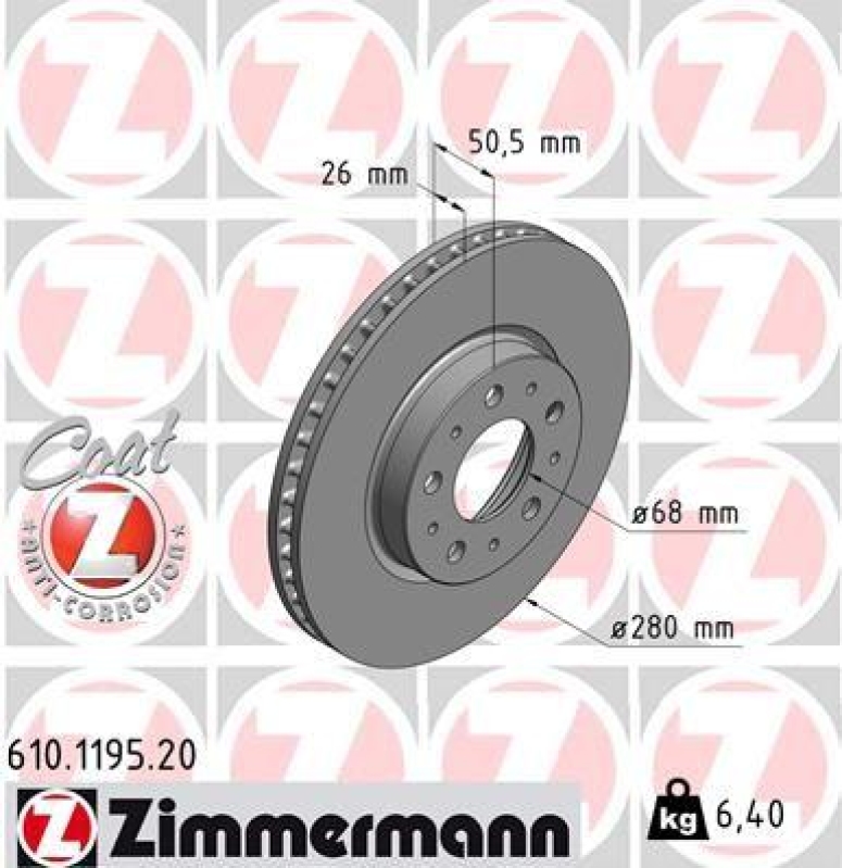 2x Zimmermann Bremsscheiben Coat Z Ø280mm Vorne passend für Volvo V70 1 2.4 850 610.1195.20