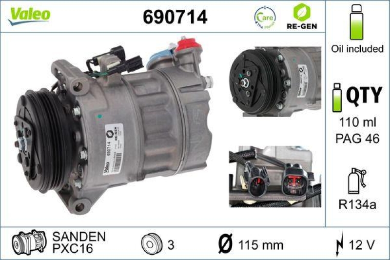 VALEO Kompressor, Klimaanlage VALEO RE-GEN - AT 690714