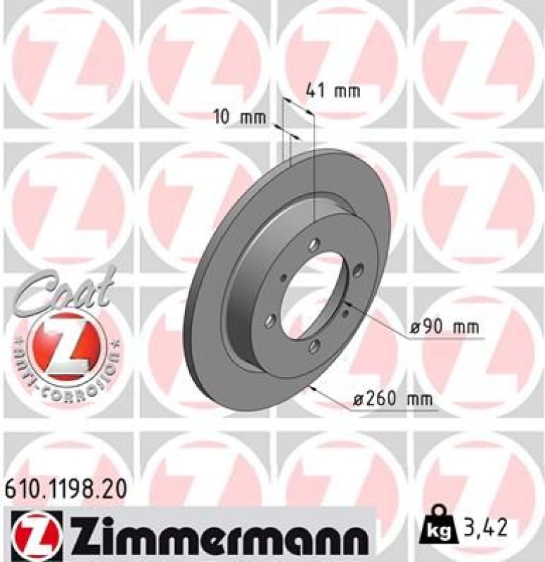 2x Zimmermann Bremsscheiben Coat Z Ø260mm Hinten passend für Mitsubishi Space 610.1198.20