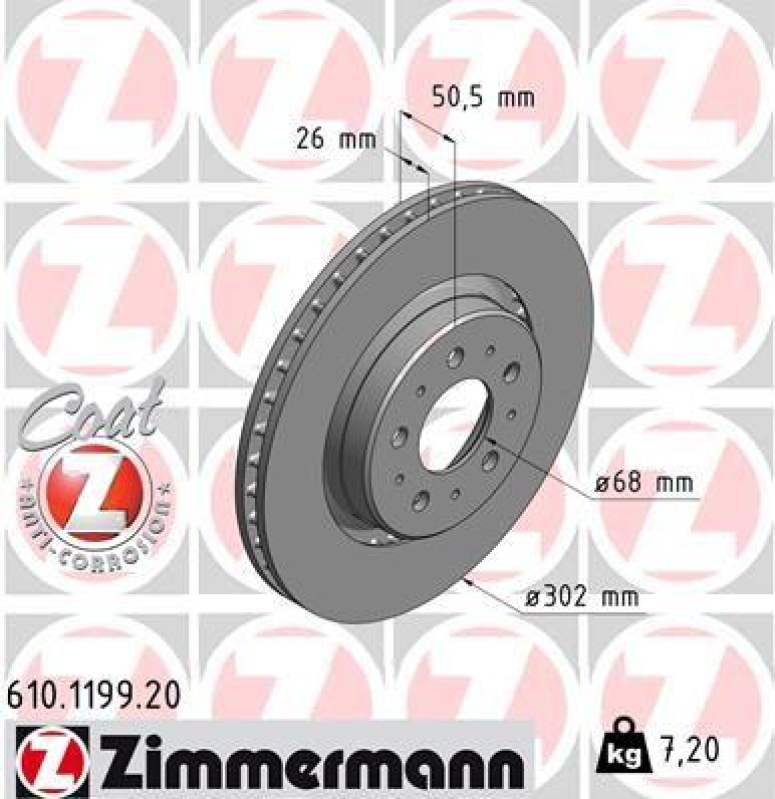 2x Zimmermann Bremsscheiben Coat Z Ø302mm Vorne passend für Volvo V70 1 2.4 C70 610.1199.20