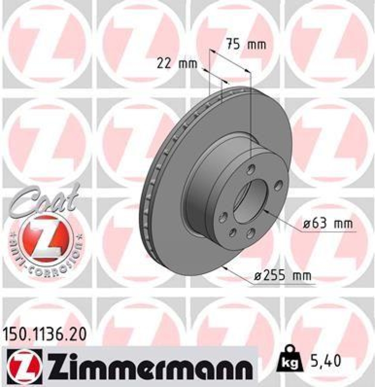 2x Zimmermann Bremsscheiben Coat Z Ø255mm Vorne passend für BMW 3 E21 323 320 150.1136.20