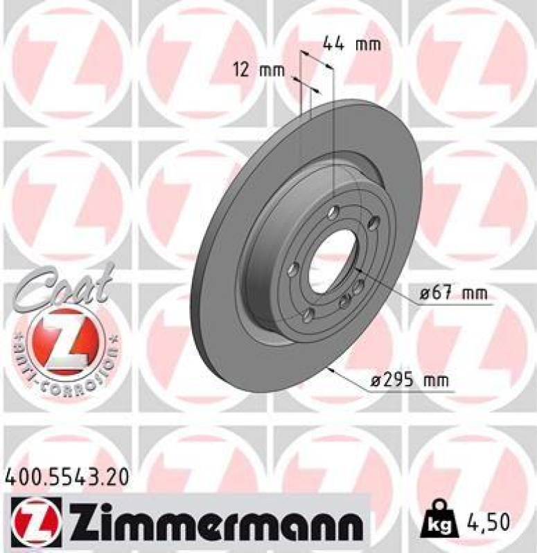 2x Zimmermann Bremsscheiben Coat Z Ø295mm Hinten passend für Mercedes A-Klasse 400.5543.20