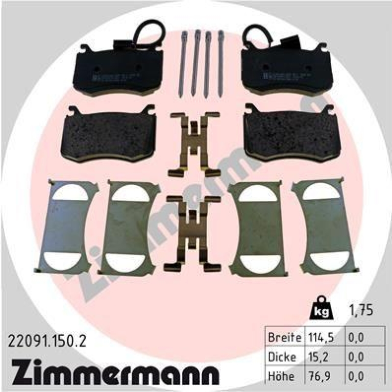 ZIMMERMANN Bremsbelagsatz, Scheibenbremse 22091.150.2