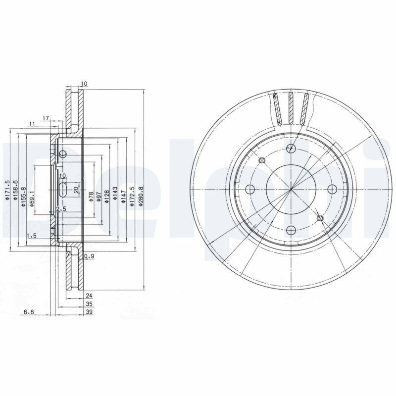 2x DELPHI Bremsscheibe BG3501C