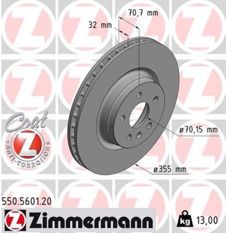 2x Zimmermann Bremsscheiben Coat Z Ø355mm Vorne passend für Tesla Model 70D 90D 550.5601.20