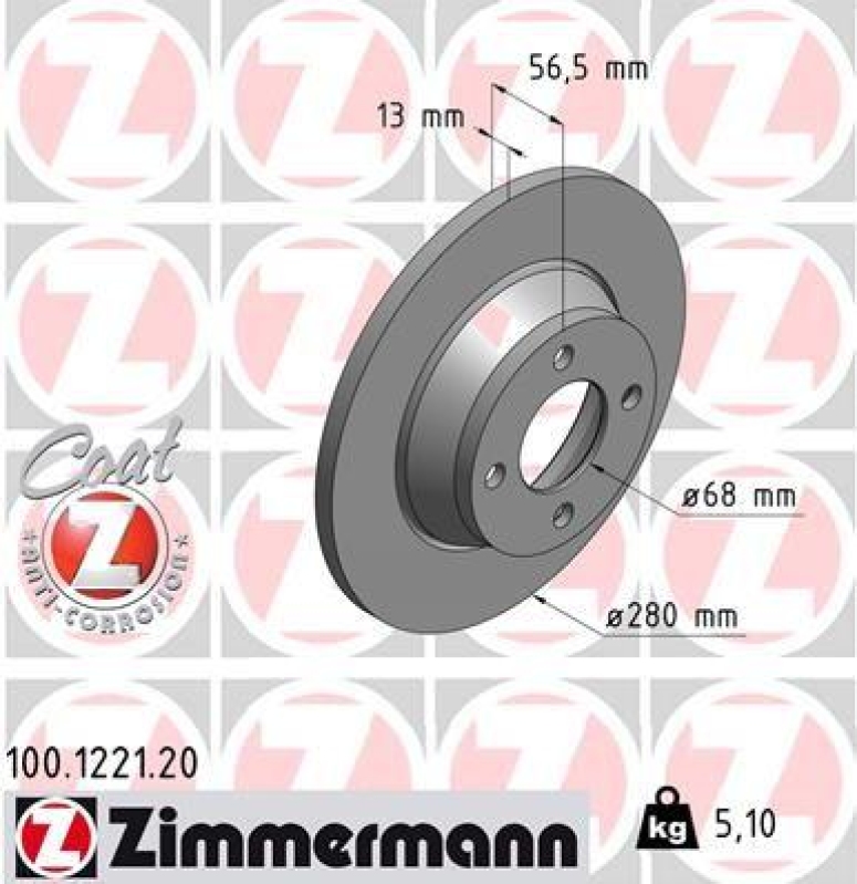 2x Zimmermann Bremsscheiben Coat Z Ø280mm Vorne passend für Audi 80 B4 8C2 2.0 100.1221.20