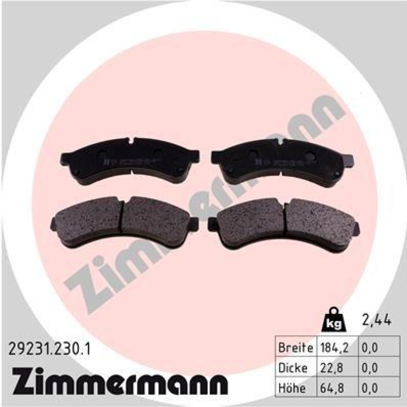ZIMMERMANN Bremsbelagsatz, Scheibenbremse 29231.230.1