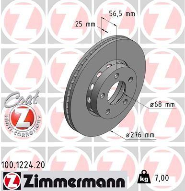 2x Zimmermann Bremsscheiben Coat Z Ø276mm Vorne passend für Audi Coupe B3 89 80 100.1224.20