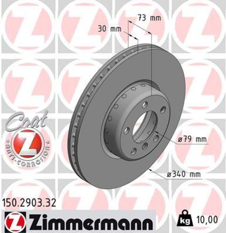 2x Zimmermann Bremsscheiben Formula Coat Z Ø340mm Vorne passend fü...