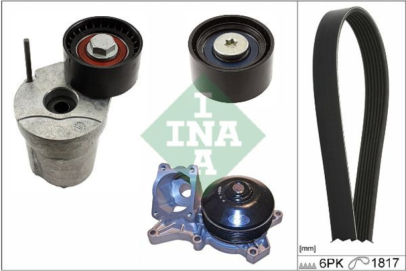 INA Water Pump + V-Ribbed Belt Set