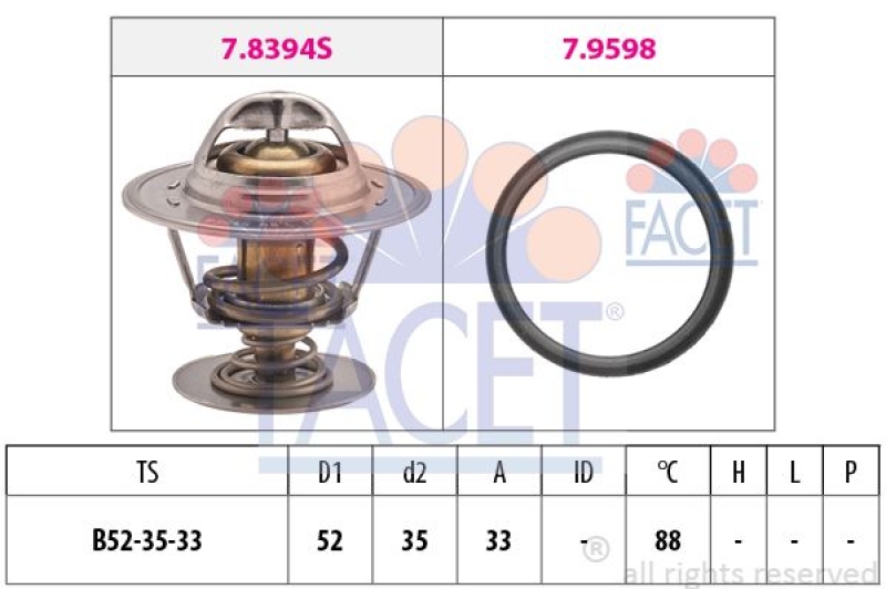 FACET Thermostat, coolant Made in Italy - OE Equivalent