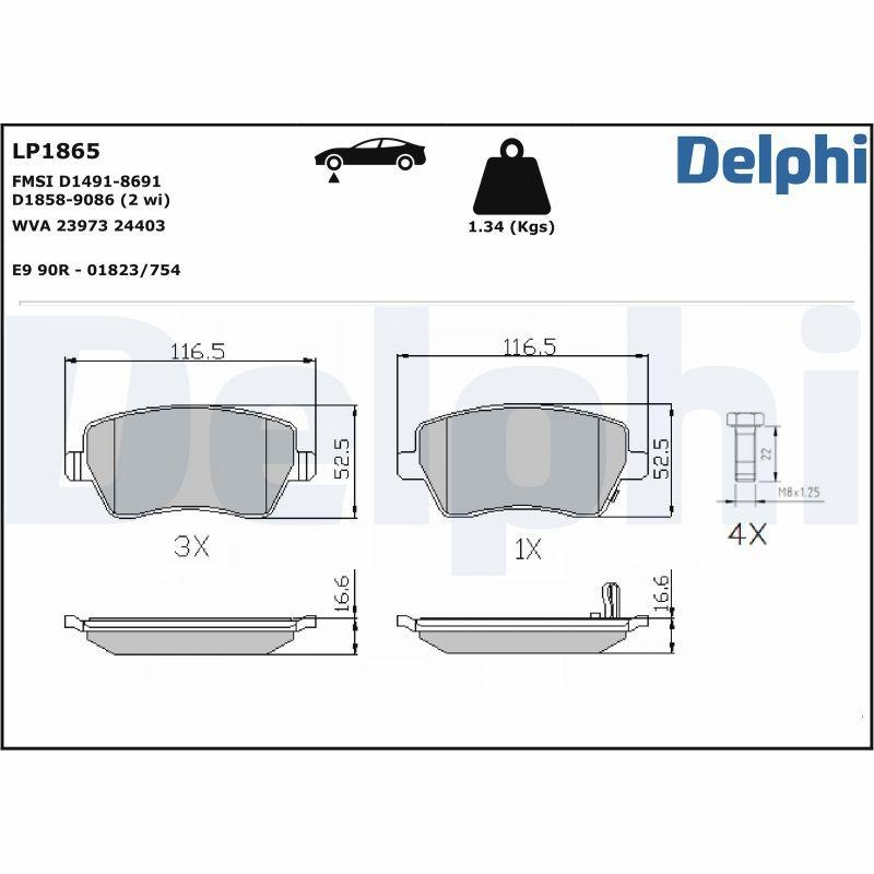 DELPHI Bremsbelagsatz, Scheibenbremse LP1865