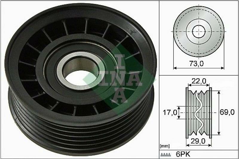 INA Deflection/Guide Pulley, v-ribbed belt