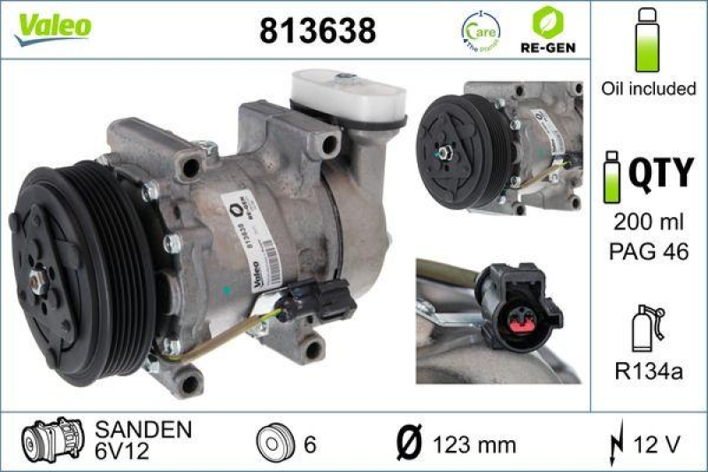 VALEO Kompressor, Klimaanlage VALEO RE-GEN AT 813638