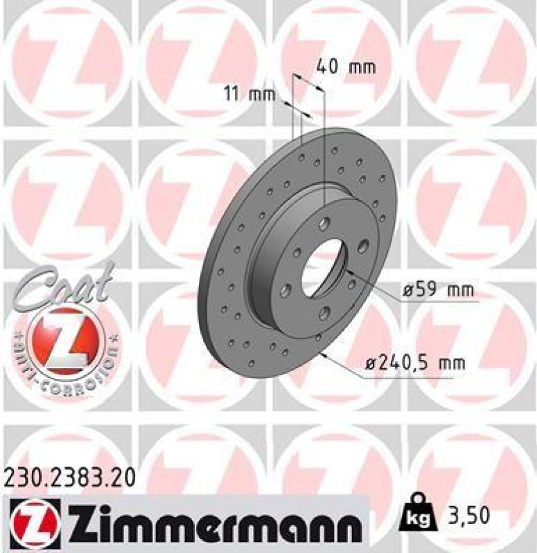 2x ZIMMERMANN Bremsscheibe COAT Z 230.2383.20