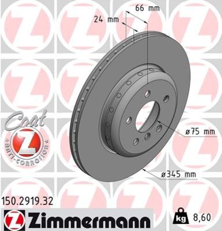 2x Zimmermann Bremsscheiben Formula F Coat Z Ø345mm Hinten passend f&u...