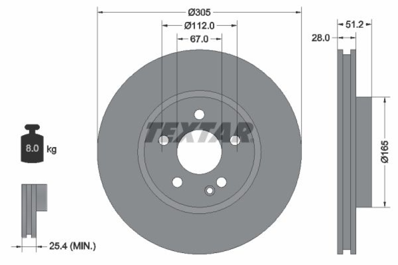 2x TEXTAR Bremsscheibe PRO+ 92296705