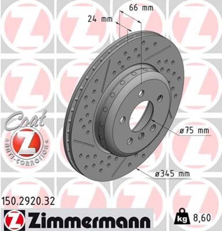2x Zimmermann Bremsscheiben Formula F Coat Z Ø345mm Hinten passend f&u...