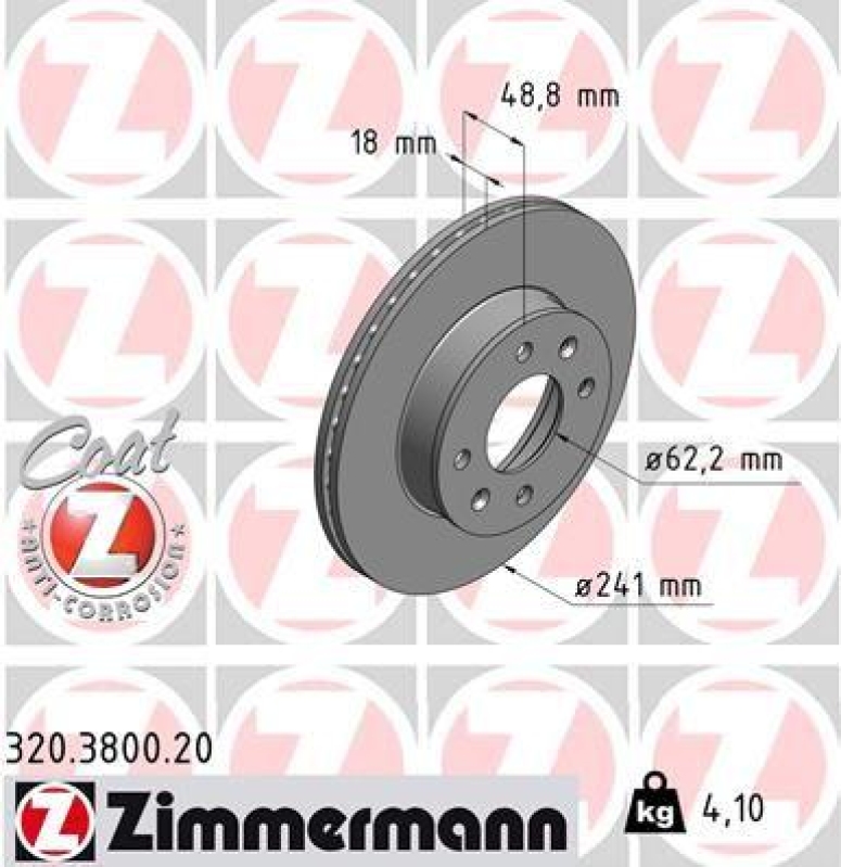 2x Zimmermann Bremsscheiben Coat Z Ø241mm Vorne passend für Hyundai i10 2 1 KIA 320.3800.20