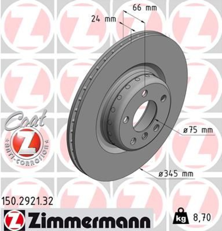 2x Zimmermann Bremsscheiben Formula Coat Z Ø345mm Hinten passend f&uum...