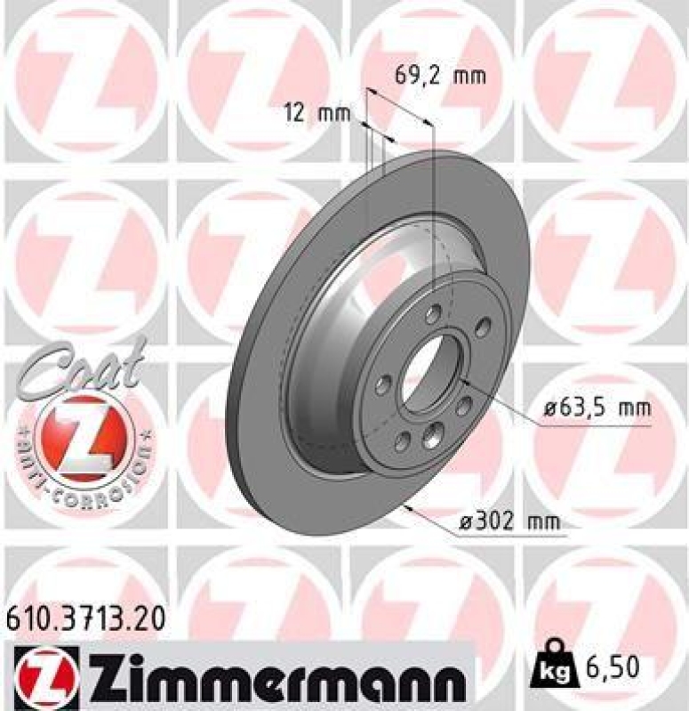 2x Zimmermann Bremsscheiben Coat Z Ø302mm Hinten passend für Volvo V70 3 D3 XC70 610.3713.20
