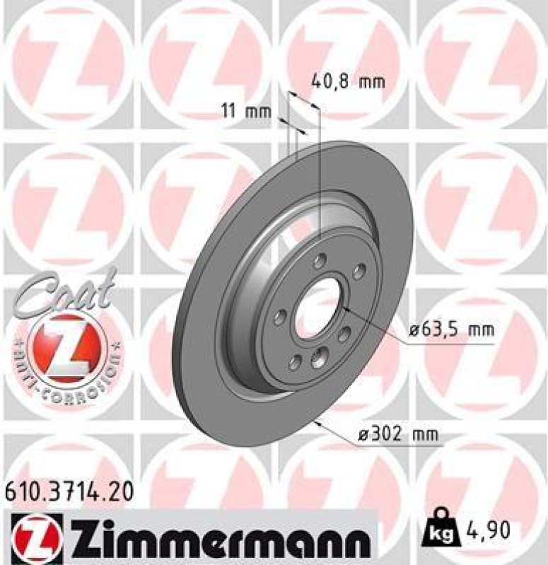 2x Zimmermann Bremsscheiben Coat Z Ø302mm Hinten passend für Volvo V60 1 D3 V70 610.3714.20