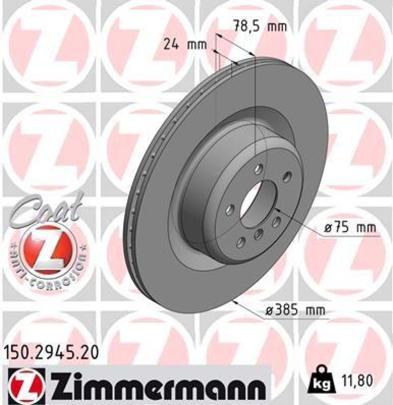 2x Zimmermann Bremsscheiben Coat Z &Oslash;385mm Hinten passend f&uuml;r BMW X5 F15 F85 X6 150.2945.20