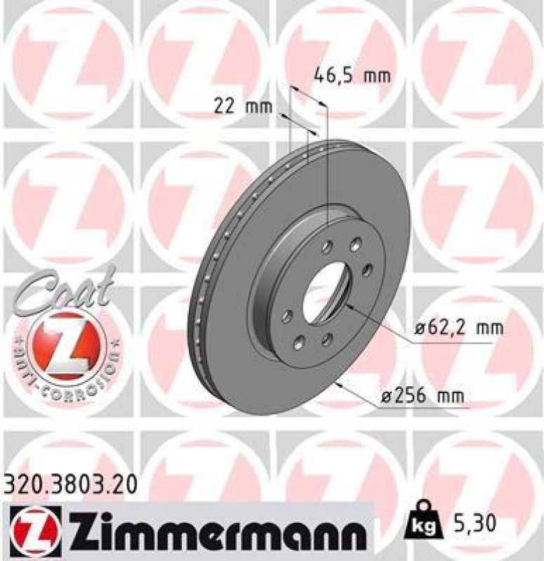 2x Zimmermann Bremsscheiben Coat Z Ø256mm Vorne passend für Hyundai i20 2 1.2 1 320.3803.20